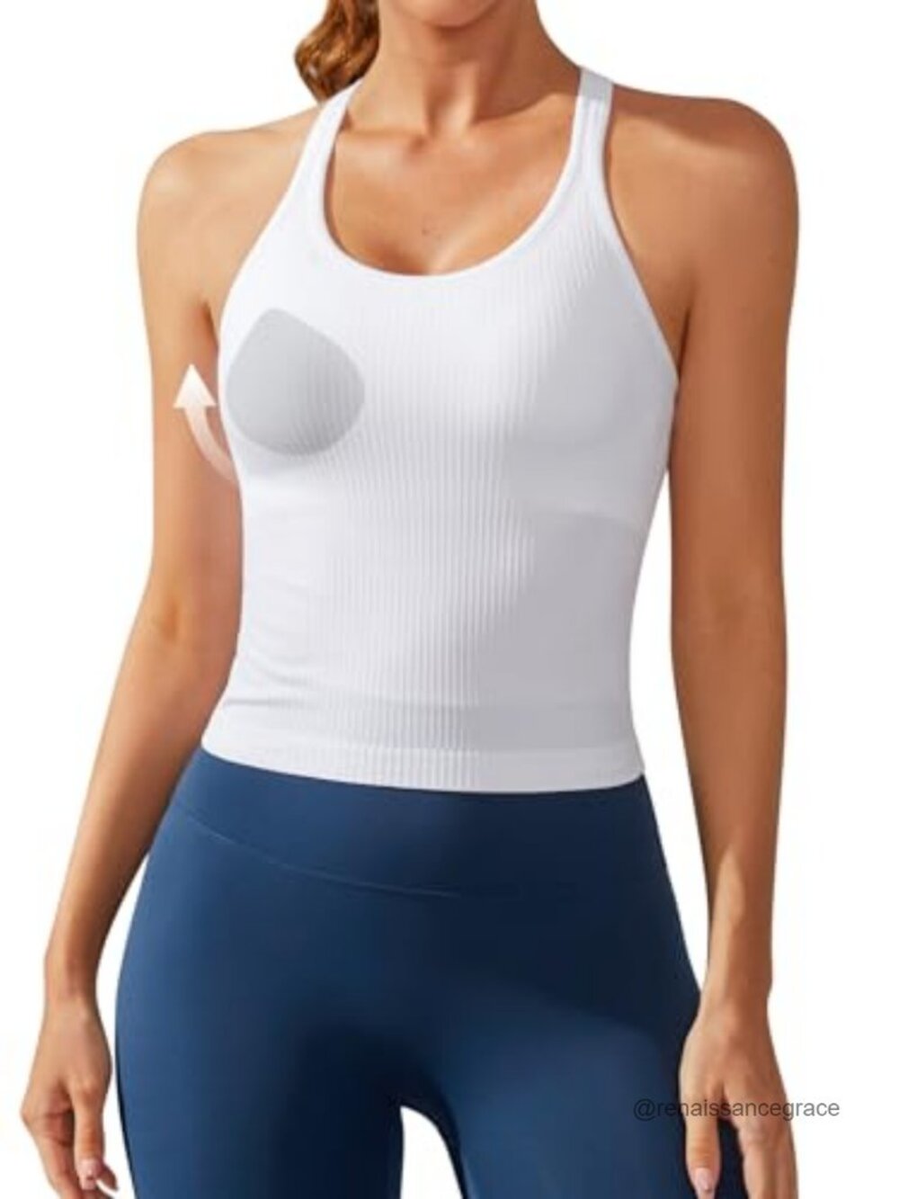 Ribbed Workout Crop Top Built-in Bra Racerback Athletic Tank